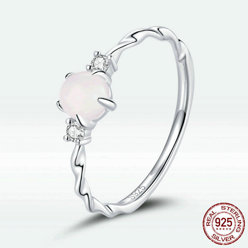 Moonstone Sterling Silver Ring For Women Elegant Thin Band 925 Jewelry European Style Gift Idea Everyday Gift