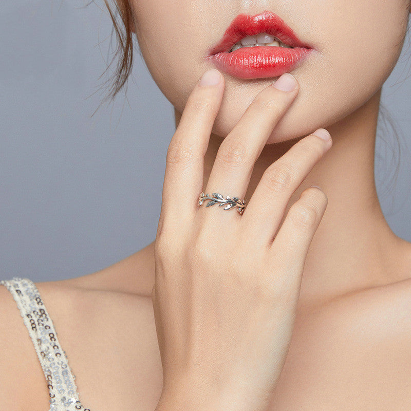 Womens Sterling Silver Ring Gemstone Inlay And Classical Branch Design Lightweight 925 Silver European Styling