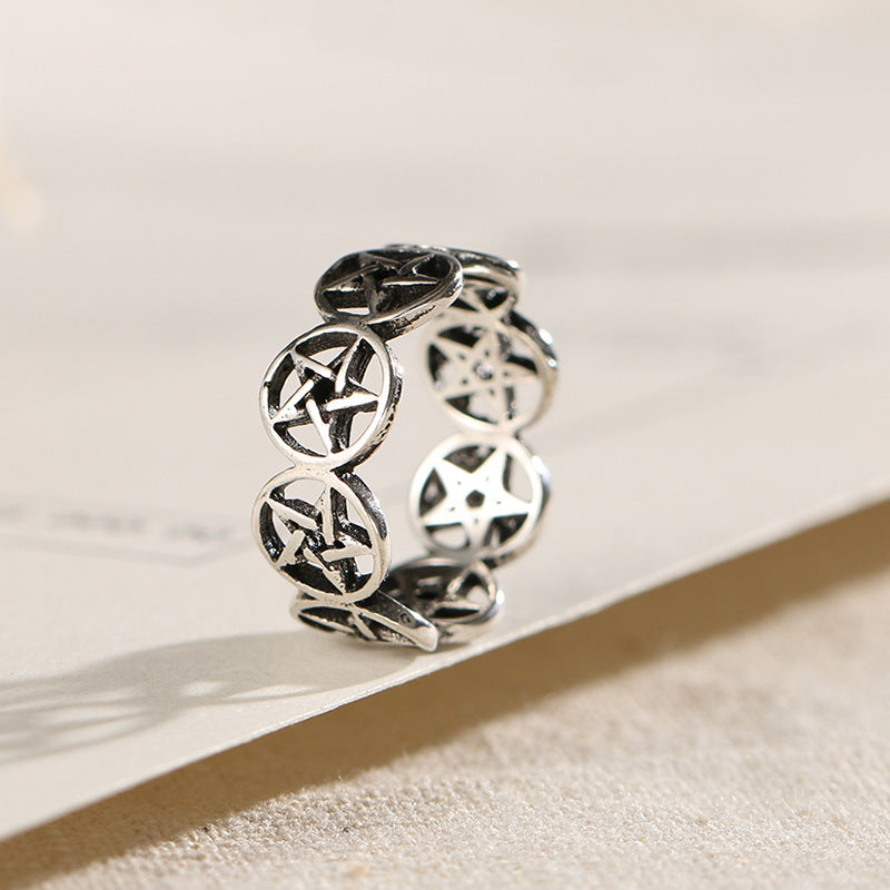 Retro Hollow Five Pointed Star Simple Student Atmosphere Index Finger Ring Tail Ring Jewelry Metal Alloy Gifts