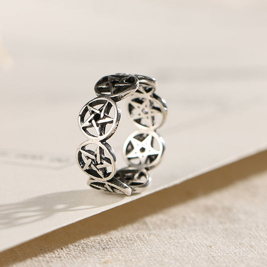 Retro Hollow Five Pointed Star Simple Student Atmosphere Index Finger Ring Tail Ring Jewelry Metal Alloy Gifts