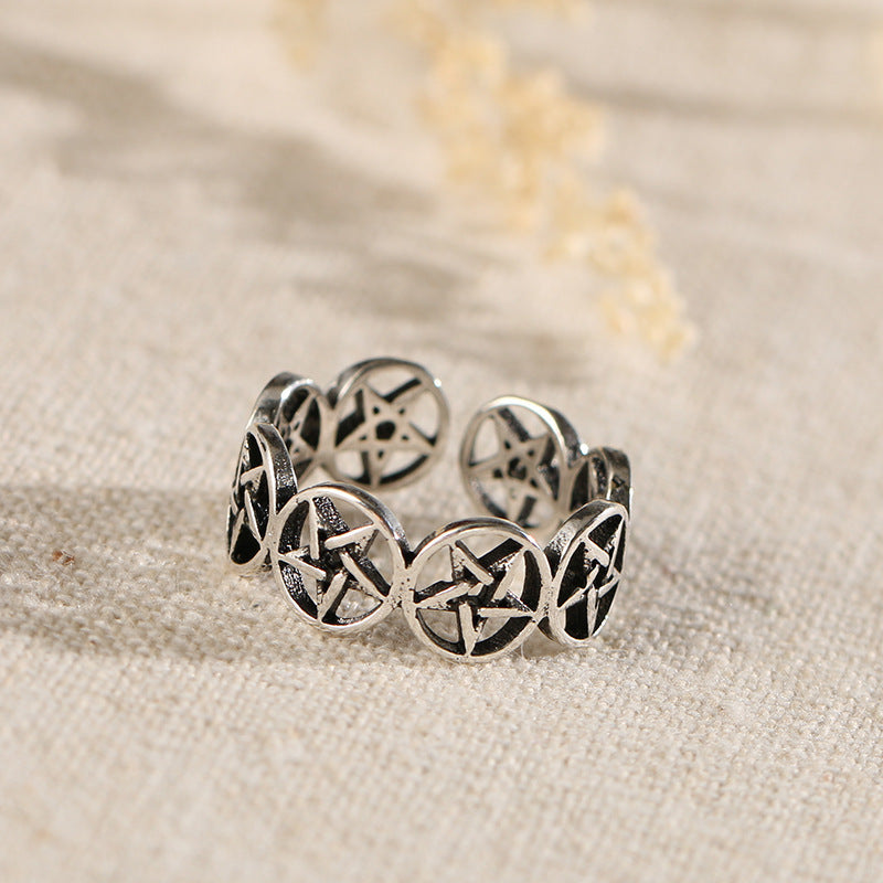 Retro Hollow Five Pointed Star Simple Student Atmosphere Index Finger Ring Tail Ring Jewelry Metal Alloy Gifts