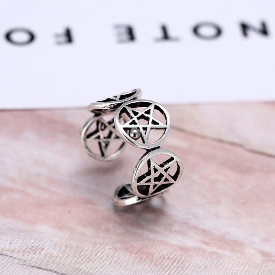 Retro Hollow Five Pointed Star Simple Student Atmosphere Index Finger Ring Tail Ring Jewelry Metal Alloy Gifts