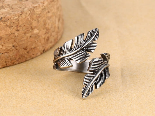 Stainless Steel Feather Ring Unisex Geometry Style Europe And America Sizes 7 8 9 10 11 12 Lightweight Comfort