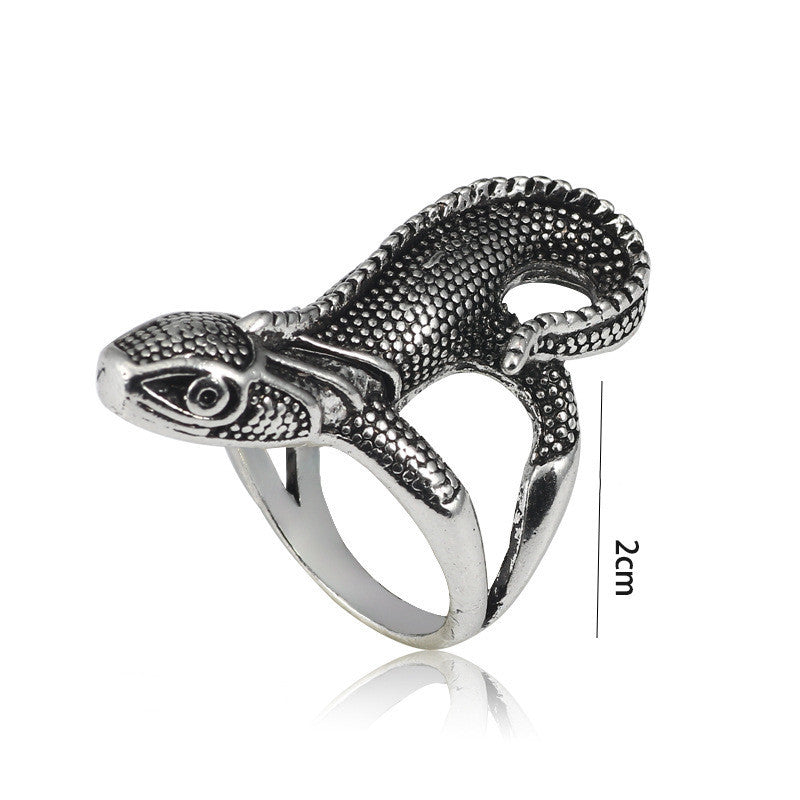 Mens Vintage Lizard Ring Electroplated Titanium Steel Ring Creative Retro Design Exaggerated Ring For Men Cool