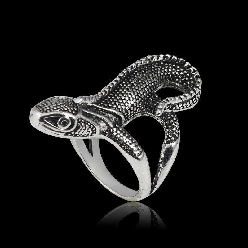 Mens Vintage Lizard Ring Electroplated Titanium Steel Ring Creative Retro Design Exaggerated Ring For Men Cool