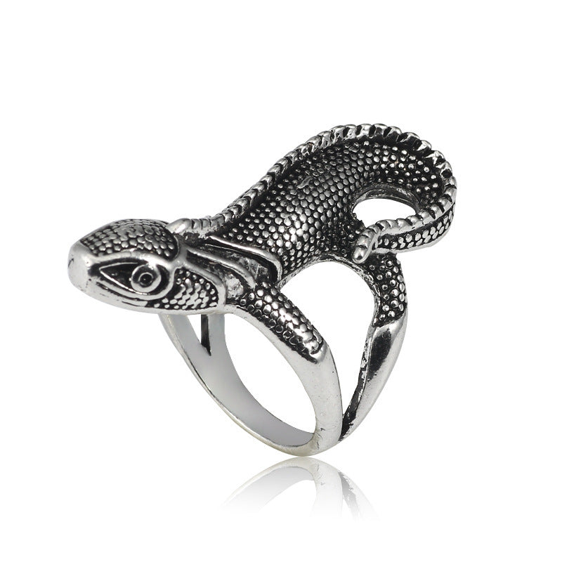 Mens Vintage Lizard Ring Electroplated Titanium Steel Ring Creative Retro Design Exaggerated Ring For Men Cool