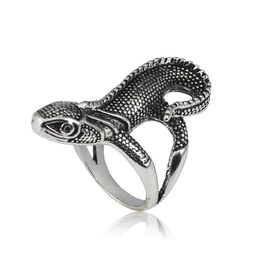 Mens Vintage Lizard Ring Electroplated Titanium Steel Ring Creative Retro Design Exaggerated Ring For Men Cool