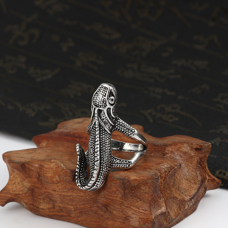 Mens Vintage Lizard Ring Electroplated Titanium Steel Ring Creative Retro Design Exaggerated Ring For Men Cool
