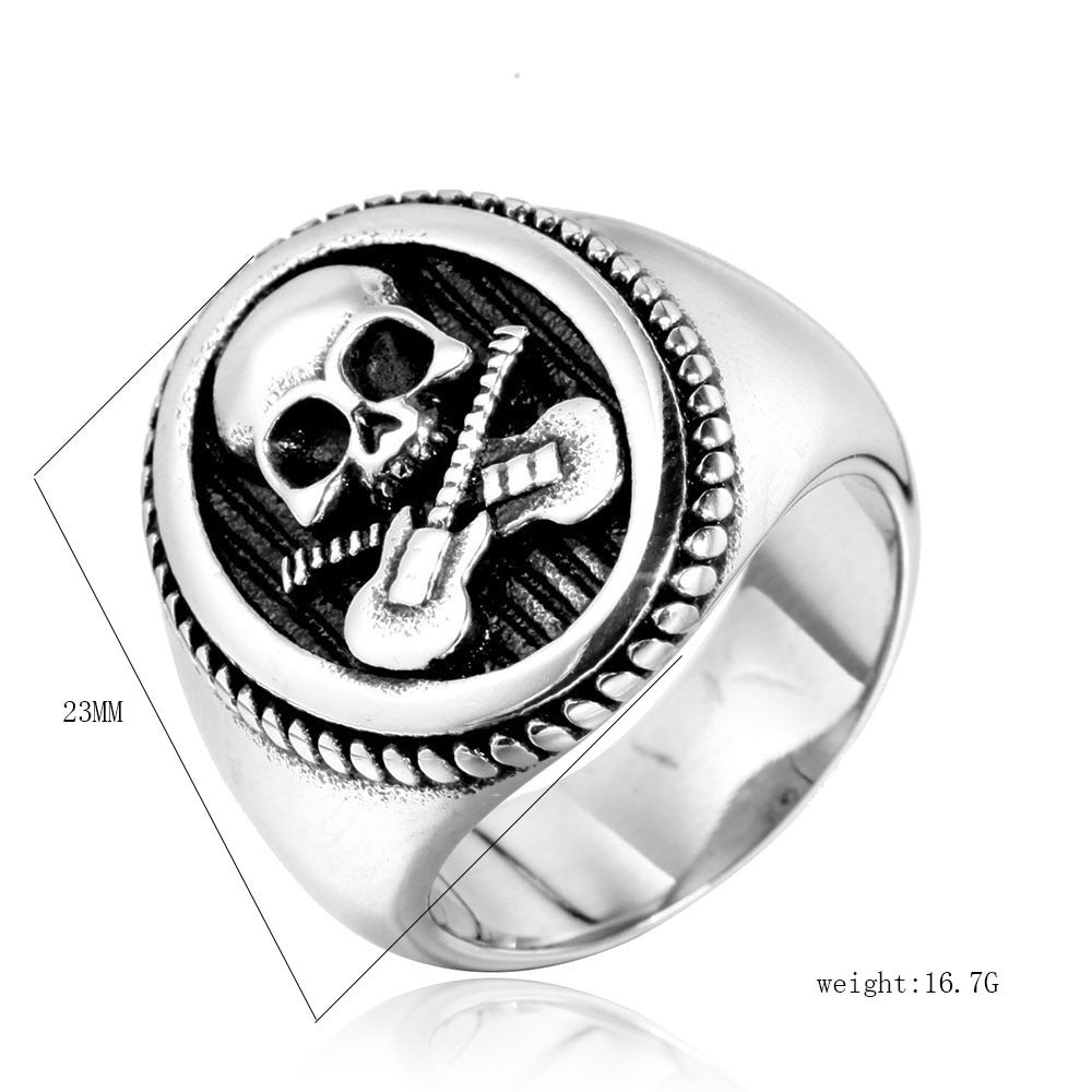 Mens Titanium Skull Ring Vintage Style Guitar Biker Jewelry Polished Casting Style Pro Sizes 7 8 9 10 11 12 13