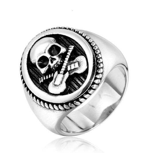 Mens Titanium Skull Ring Vintage Style Guitar Biker Jewelry Polished Casting Style Pro Sizes 7 8 9 10 11 12 13