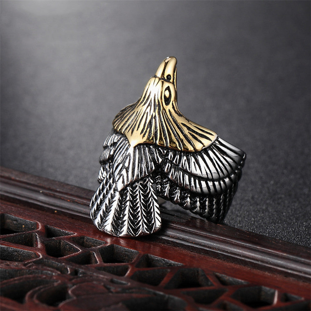 Mens Vintage Style Titanium Steel Eagle Ring Retro Personality Jewelry For Men Sizes 8 9 10 11 12 Gift Box Now