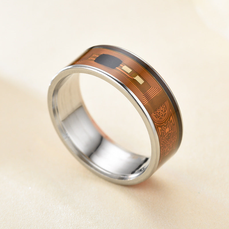 NFC Smart Ring Stainless Steel Vintage Geometric Mosaic Wearable Ring Jewelry Accessory for Everyday Tech Gear