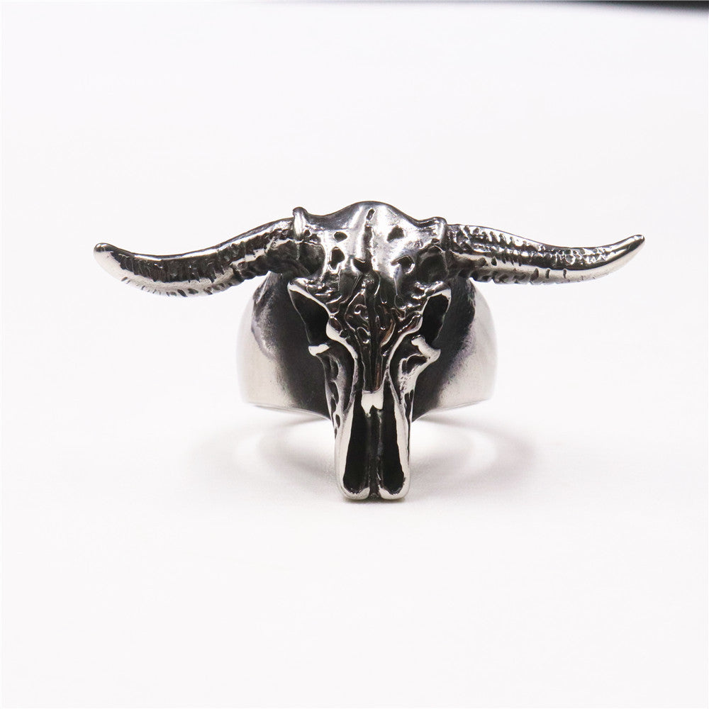 Titanium Steel Polished Vintage Ring with Skull Design Satan Ram Ring for Men and Women Gothic Biker Ring Cool Jewelry Gift