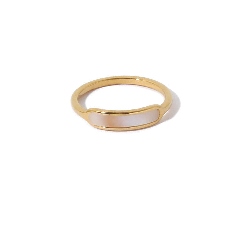 Women Gold Tone Ring With Mother Of Pearl Shell Titanium Steel Durable Fashion Jewelry Gift Sizes 6 7 8 Great Gift