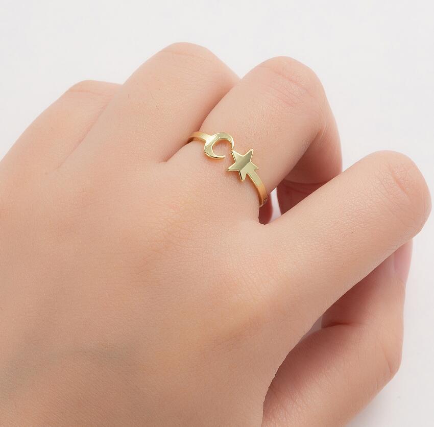 Golden Stainless Steel Star Moon Ring For Women European American Fashion Jewelry Birthday Gift For Every Occasion