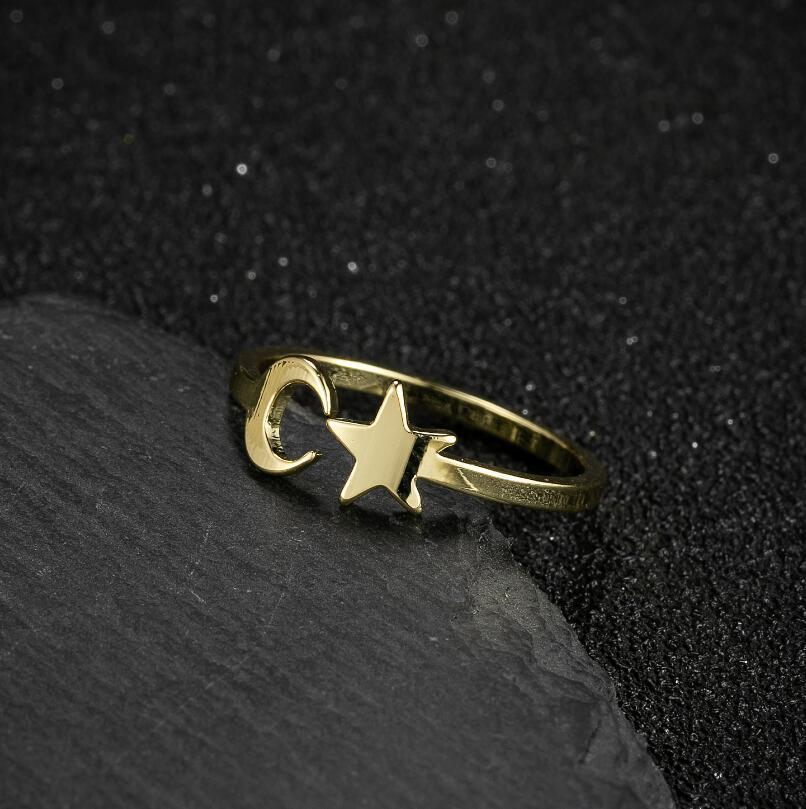 Golden Stainless Steel Star Moon Ring For Women European American Fashion Jewelry Birthday Gift For Every Occasion