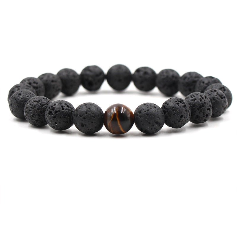 Unisex Lava Stone Bracelet Set Tiger Eye Geometric Design Anti Fatigue Volcanic Stone Individually Packed Lava