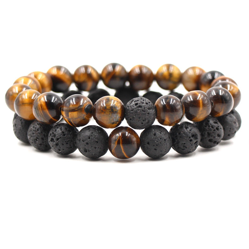 Unisex Lava Stone Bracelet Set Tiger Eye Geometric Design Anti Fatigue Volcanic Stone Individually Packed Lava