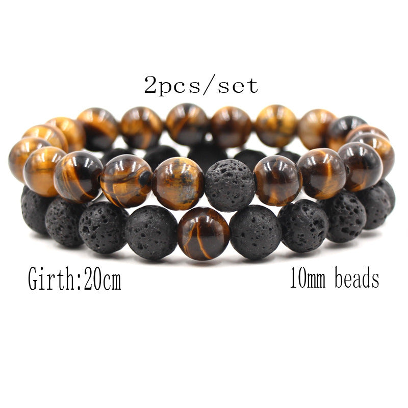 Unisex Lava Stone Bracelet Set Tiger Eye Geometric Design Anti Fatigue Volcanic Stone Individually Packed Lava