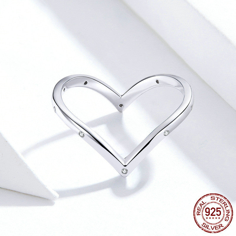 Women Heart Ring Sterling Silver Plated 925 Gemstone Inlay Diamond European American Style Jewelry Elegant Gift