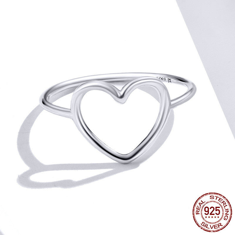 Womens Heart Ring S925 Sterling Silver Ring Heart-shaped Ring for Women Fashion Jewelry Anniversary Gift Ladies Ring Plain Silver Ring