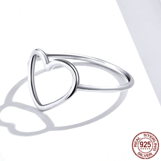 Womens Heart Ring S925 Sterling Silver Ring Heart-shaped Ring for Women Fashion Jewelry Anniversary Gift Ladies Ring Plain Silver Ring