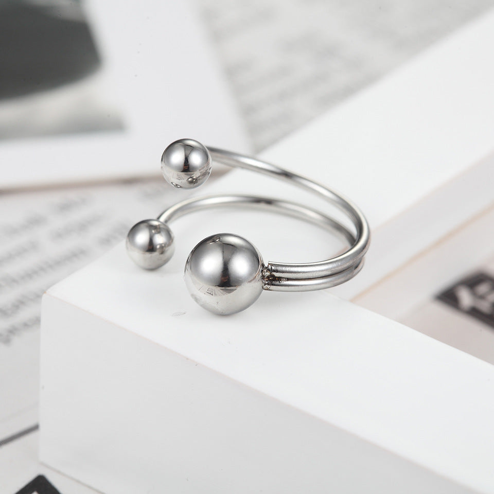 Unisex Geometric Ring With Small Round Bead Double Line Stainless Steel Electroplated Everyday Jewelry For You