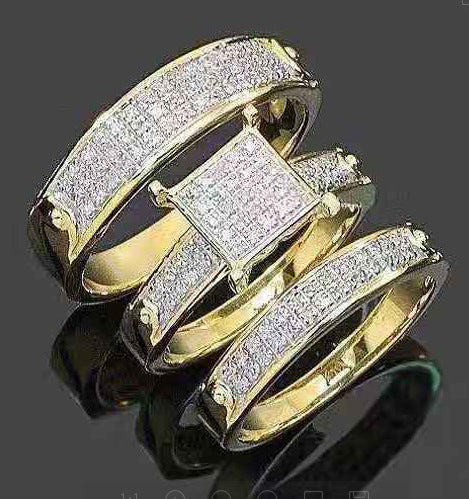 Gold Plated Alloy Ring Set Women Square Jewelry 3 Piece Birthday Gift Elegant Rings European Fashion For Women
