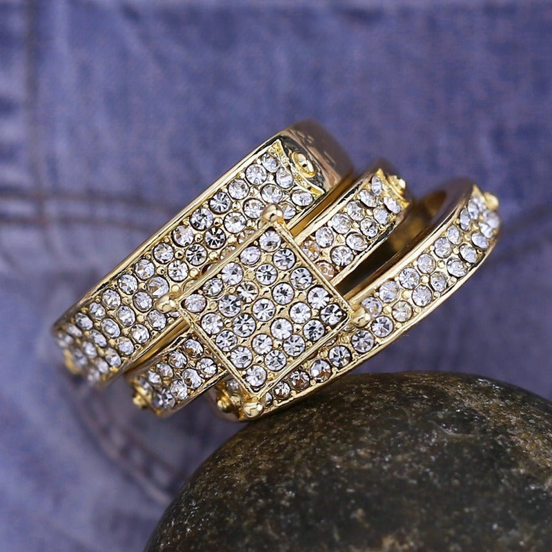 Gold Plated Alloy Ring Set Women Square Jewelry 3 Piece Birthday Gift Elegant Rings European Fashion For Women