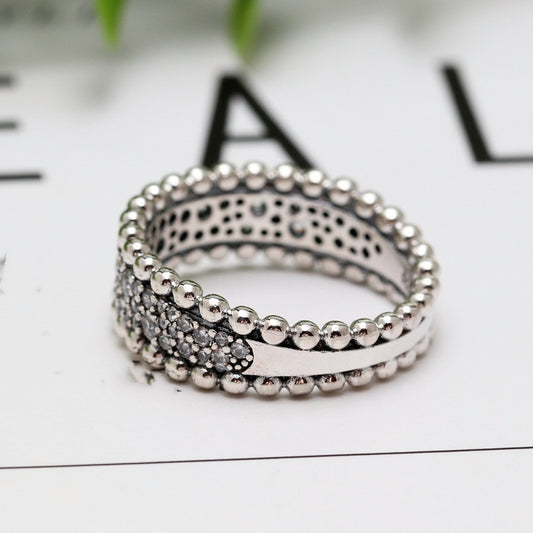 White Copper Plated Round Bead Close Set Zircon Ring For Elegant Gift Anniversary Jewelry Elegant Gift For You