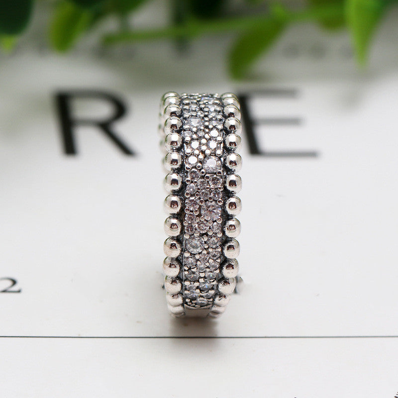 White Copper Plated Round Bead Close Set Zircon Ring For Elegant Gift Anniversary Jewelry Elegant Gift For You