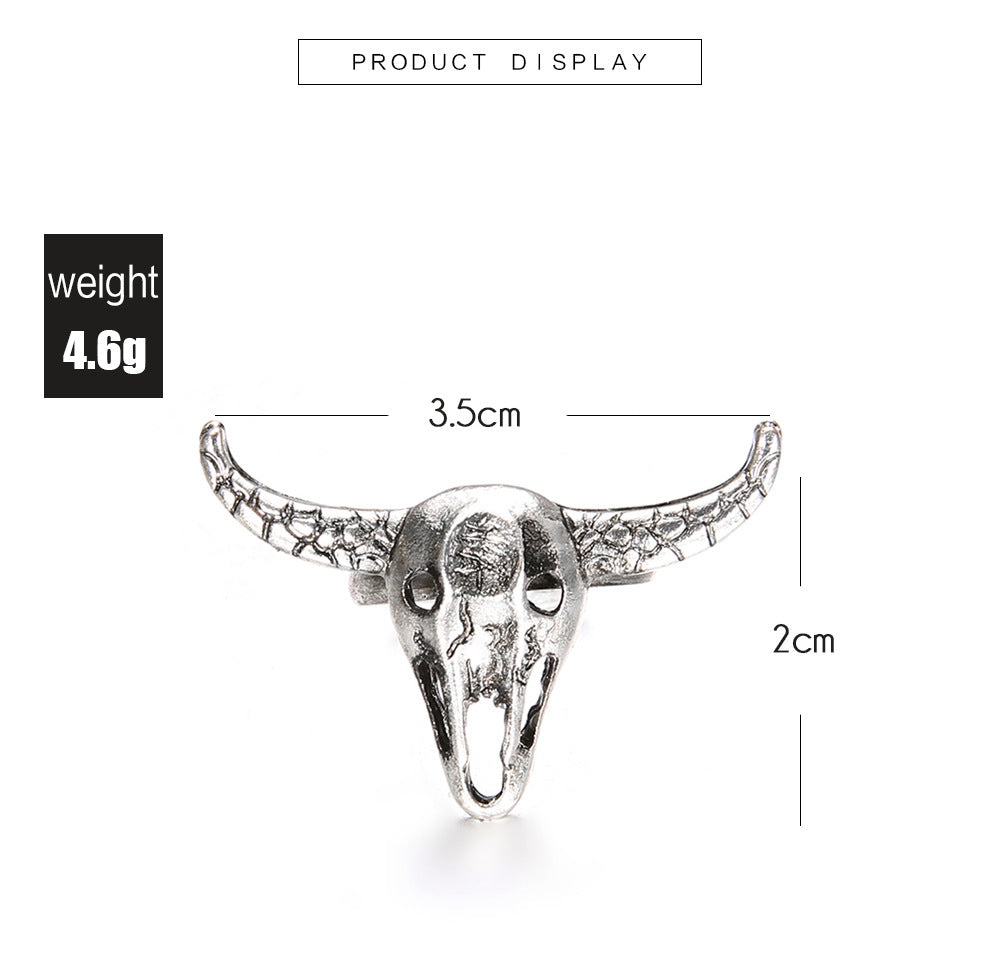 Unisex Bull Head Ring Antique Silver Geometric Design Alloy