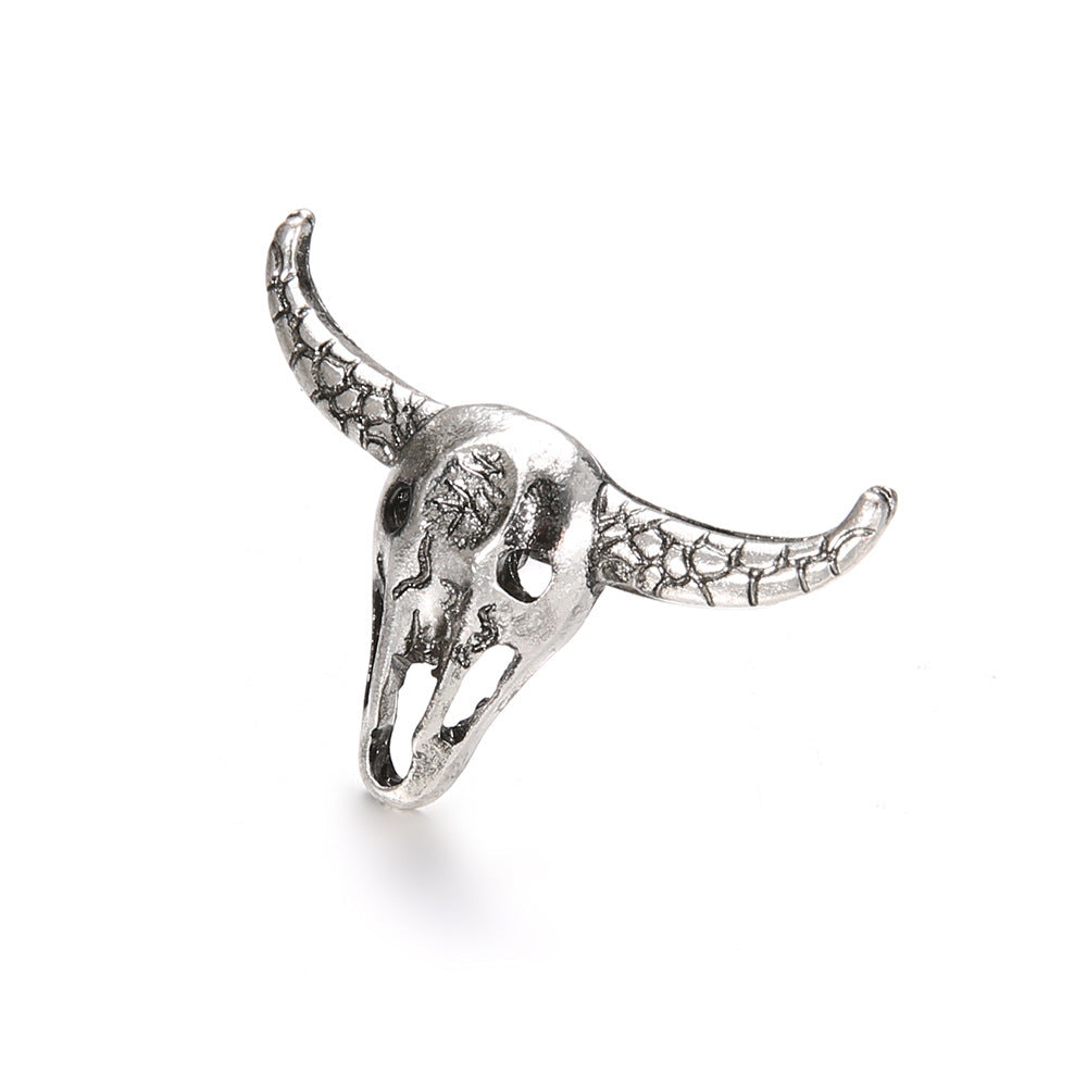 Unisex Bull Head Ring Antique Silver Geometric Design Alloy