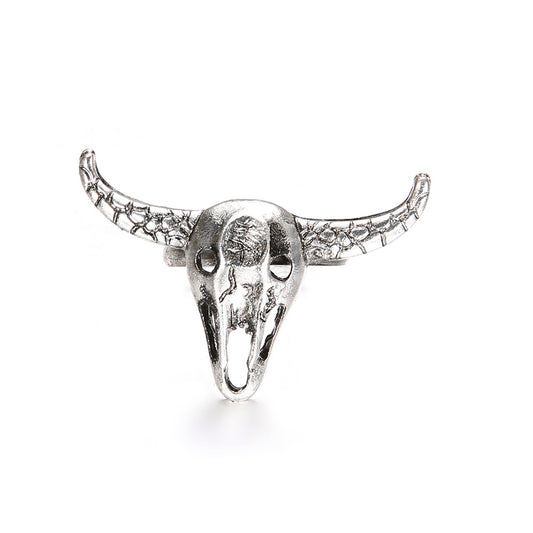 Unisex Bull Head Ring Antique Silver Geometric Design Alloy