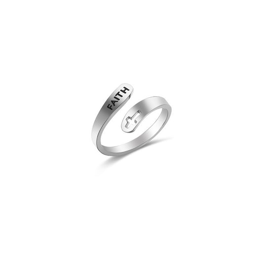 Hollow Cross Stainless Steel Ring Engraved Faith Unisex