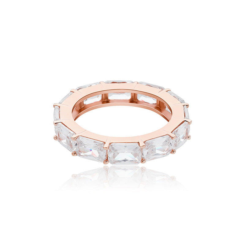 Couple Rings Gold Plated Copper Zircon Square Ring European American Design Trend Simple Elegant Gemstones Jewelry