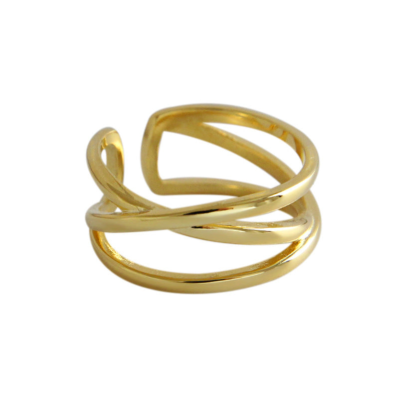 Womens Open Cross Ring S925 Sterling Silver Gold Plated Adjustable Double Line Band 8 5 Mm Width for Women Now