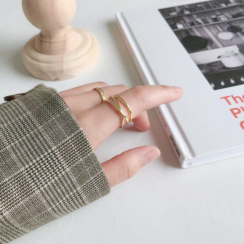 Womens Open Cross Ring S925 Sterling Silver Gold Plated Adjustable Double Line Band 8 5 Mm Width for Women Now