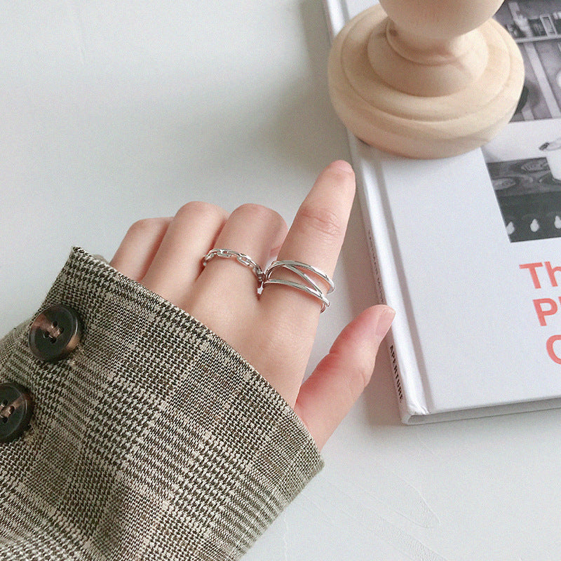 Womens Open Cross Ring S925 Sterling Silver Gold Plated Adjustable Double Line Band 8 5 Mm Width for Women Now