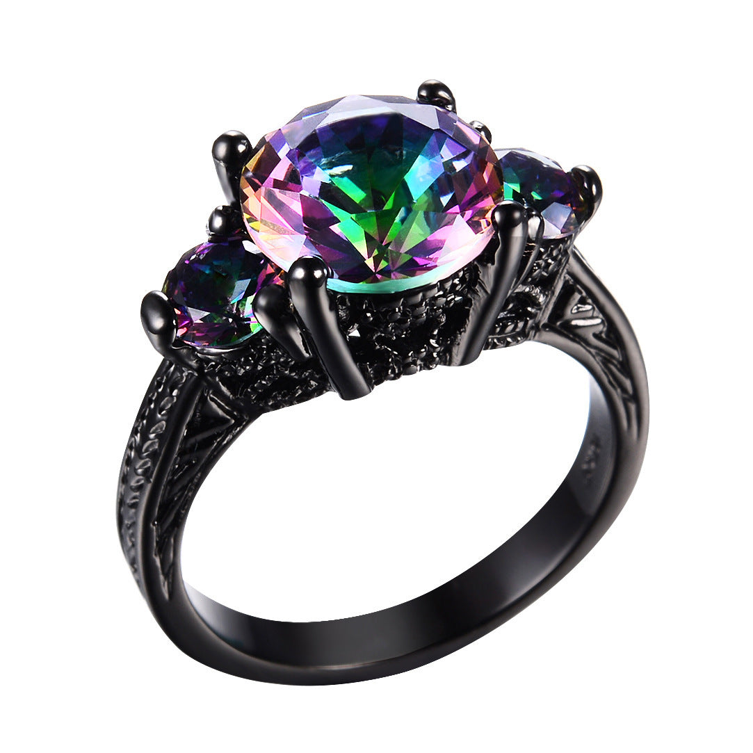 Black Gold And Black Gold Claws Colorful Round Diamond Zircon Ring