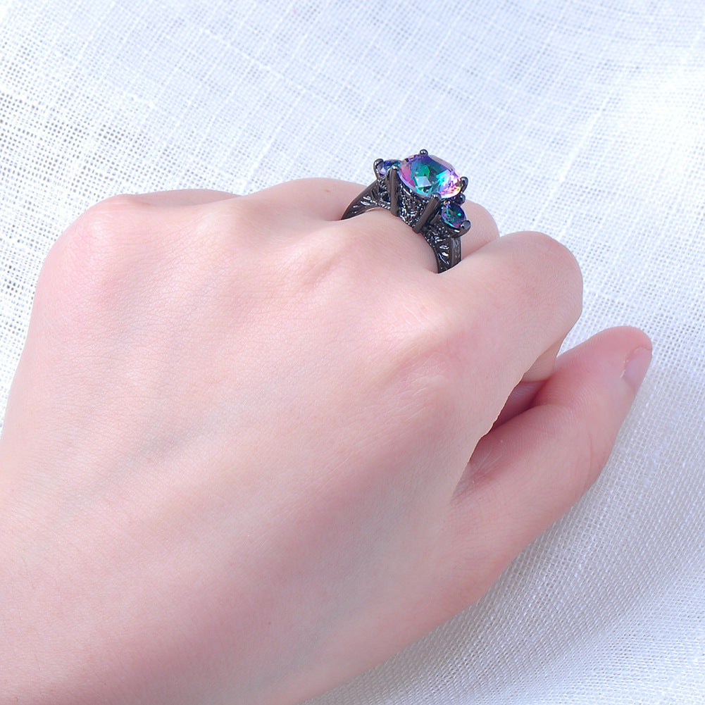 Black Gold And Black Gold Claws Colorful Round Diamond Zircon Ring