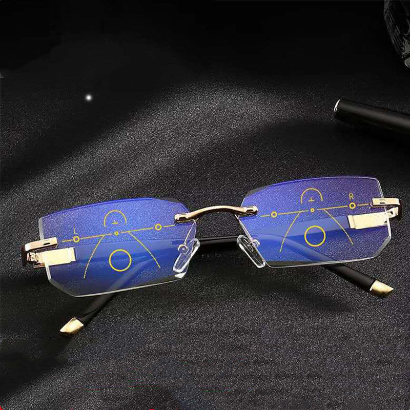 Unisex Multi Focus Reading Glasses No Frame Diamond Cut Edge Eyeglasses Anti Blue Light Powers 150 200 250 300