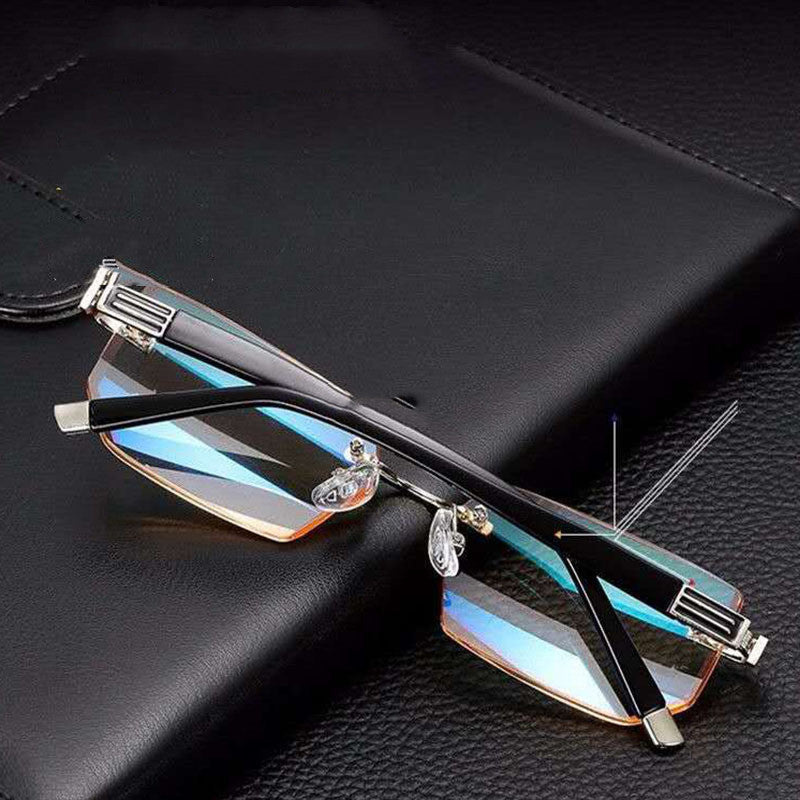 Unisex Multi Focus Reading Glasses No Frame Diamond Cut Edge Eyeglasses Anti Blue Light Powers 150 200 250 300