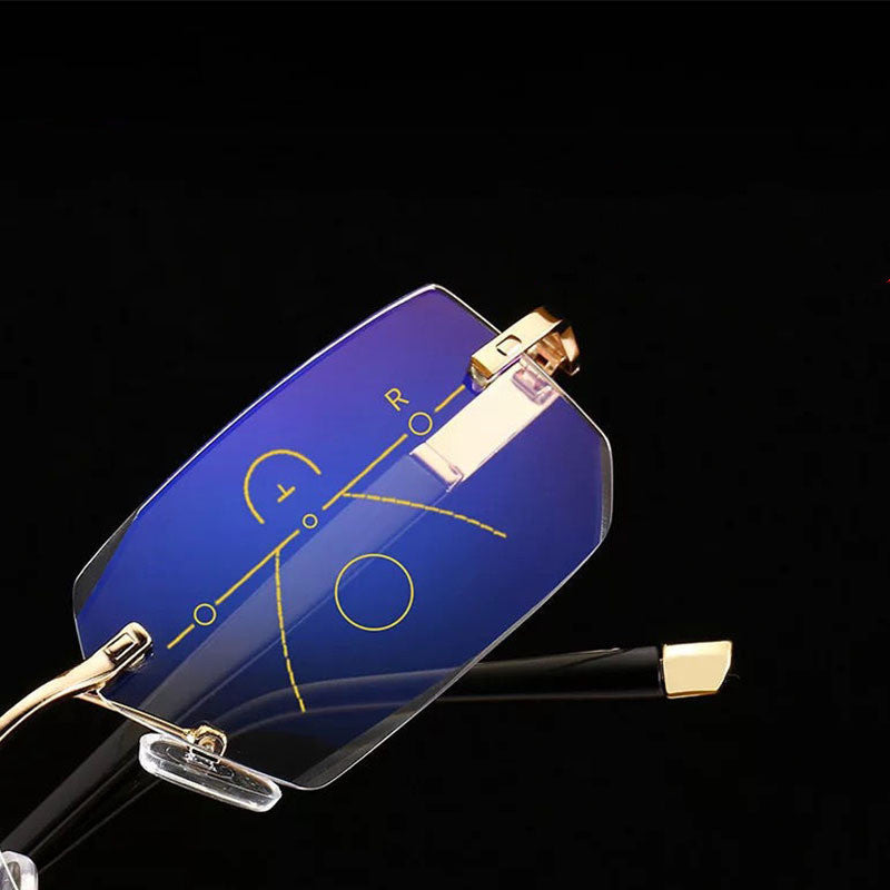 Unisex Multi Focus Reading Glasses No Frame Diamond Cut Edge Eyeglasses Anti Blue Light Powers 150 200 250 300