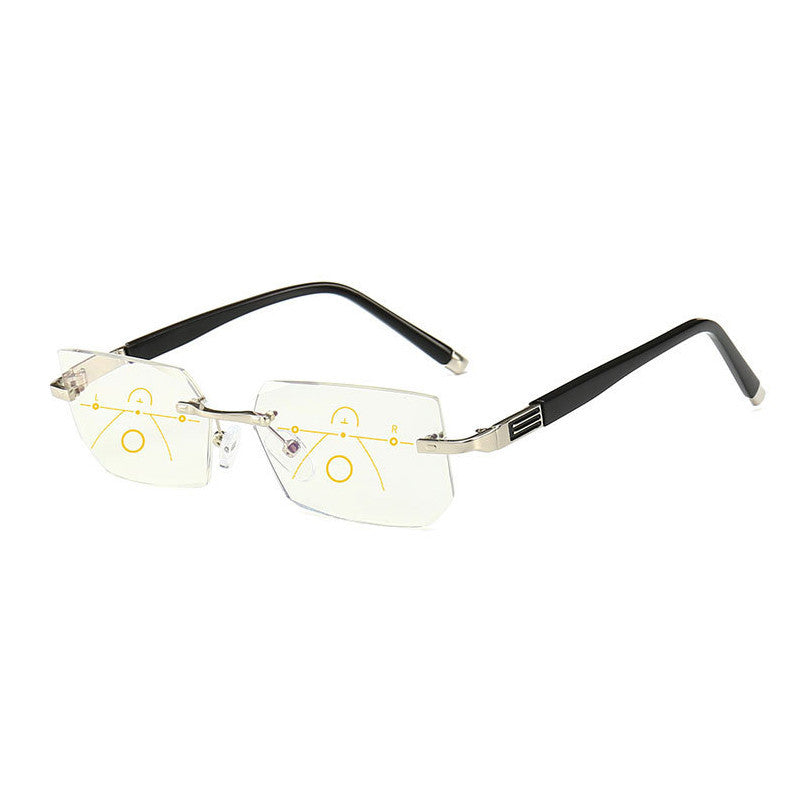 Unisex Multi Focus Reading Glasses No Frame Diamond Cut Edge Eyeglasses Anti Blue Light Powers 150 200 250 300
