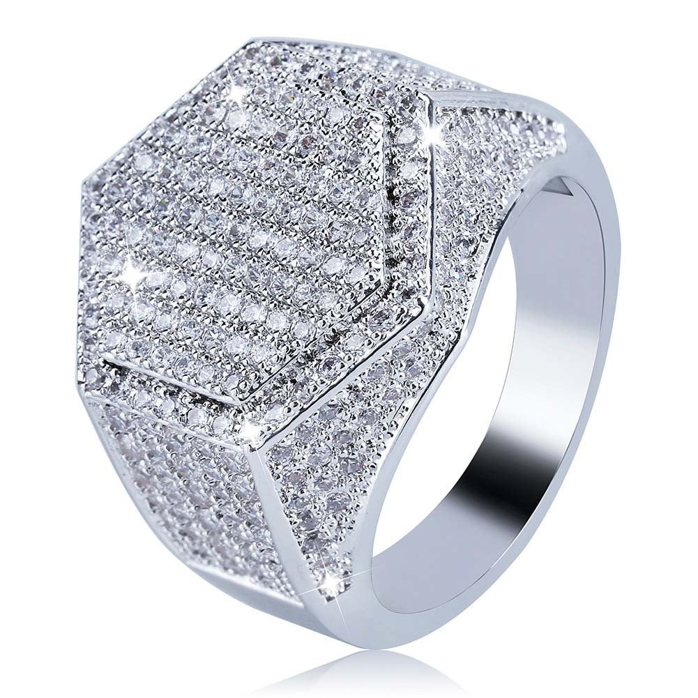 Mens Star Ring Gold Plated Copper Ring Micro Zircon Inlaying Indiv Packed Electroplated Finish Fashion Jewelry