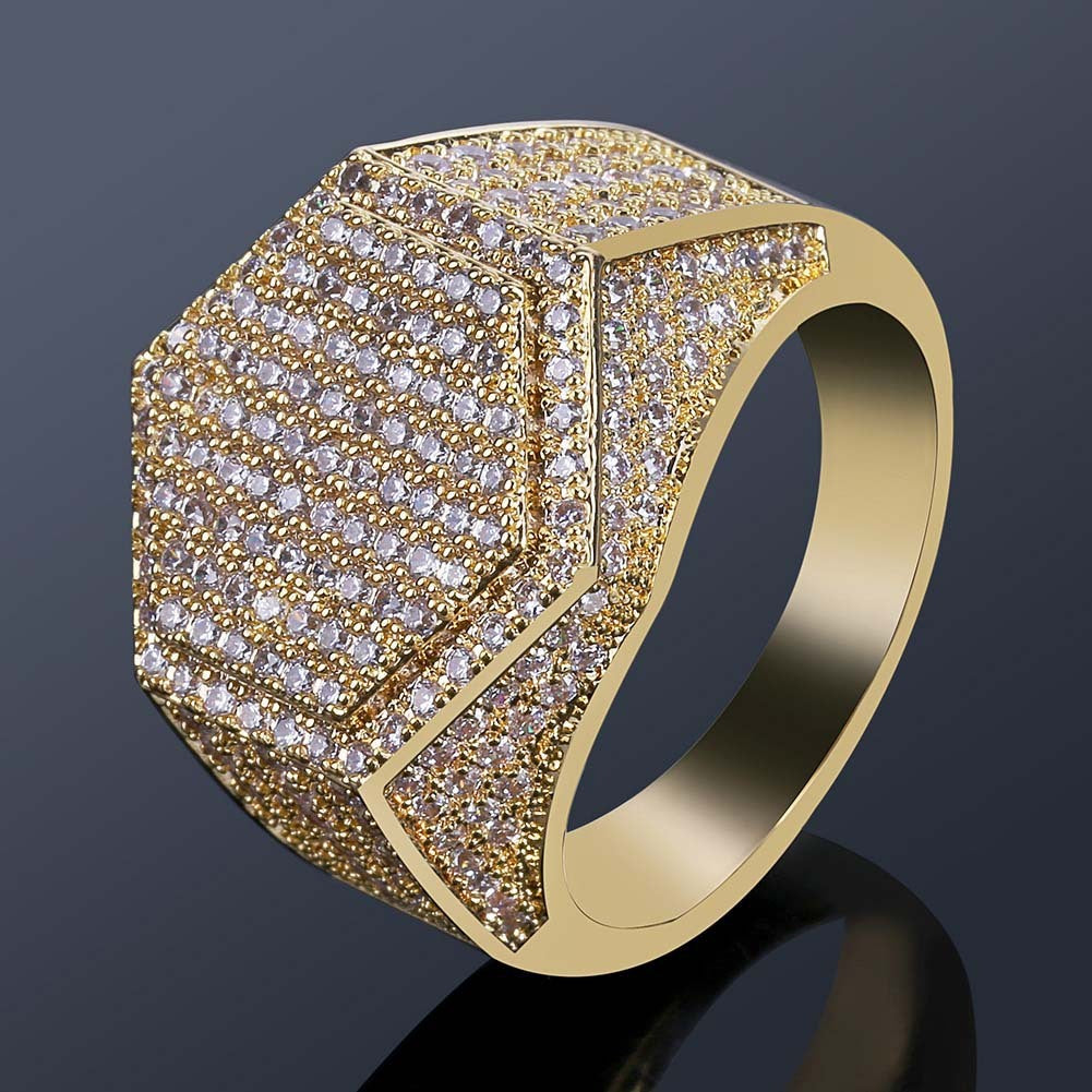 Mens Star Ring Gold Plated Copper Ring Micro Zircon Inlaying Indiv Packed Electroplated Finish Fashion Jewelry