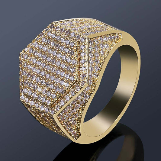 Mens Star Ring Gold Plated Copper Ring Micro Zircon Inlaying Indiv Packed Electroplated Finish Fashion Jewelry