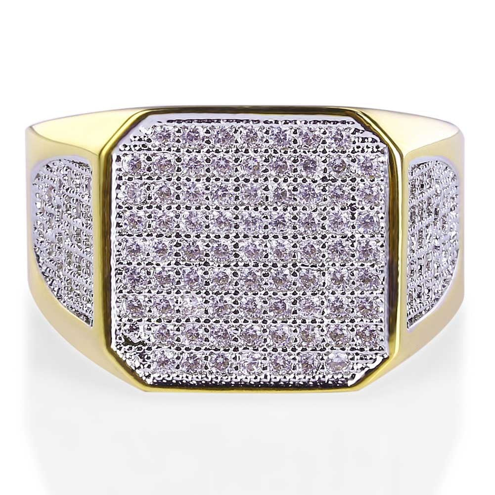 Mens Golden Alloy Ring Full Diamond Geometric Ring European American Design Electroplated Holiday Gift AJZ1303