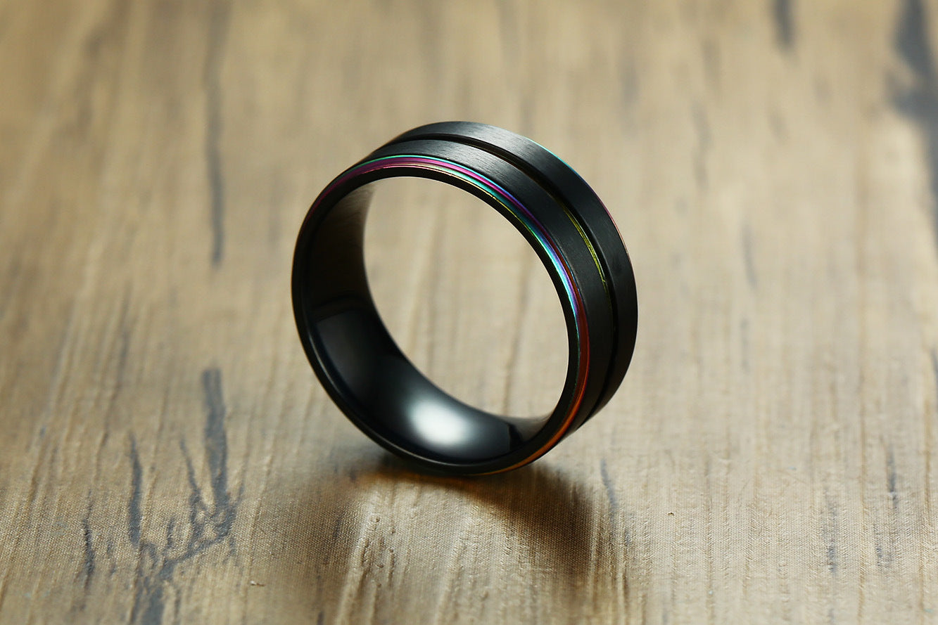 Rainbow Jewelry European And American Style Men's Stainless Steel Bare Body Ring Black Color